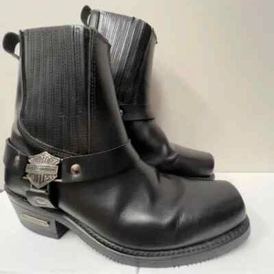 Harley Davidson Black Leather Pull On Harness Biker Boots Men’s Size 10 - Picture 1 of 16
