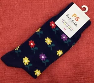 NUEVO PS Paul Smith Azul Marino Multicolor Floral Calcetín Org. Algodón Hecho en Italia Nuevo con Etiquetas $30 USD - Imagen 1 de 3