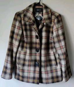 Relativity Jacket Fall Colors Red/Brown Faux Bottun Snap Plaid Size 6 - Picture 1 of 3