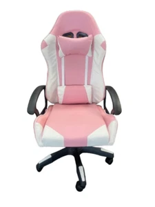 Pink Gaming Chair PU Leather Office Chair White & Pink Swivel Chair New - Picture 1 of 1