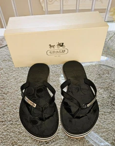 Coach Wilma Mohn Lackleder schwarz Flip Flops Größe 8M schön! Mit Box $ 120 - Bild 1 von 8