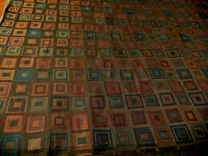HI END Jacquard SQUARES drapery Upholstery fabric BTY Copper Teal Shiny Dark GEO - Picture 1 of 4