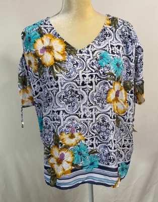Mujer Talla Mediana Colección Jm Estampado Manga Acanalada Top Tropicalia Azulejo (R7) Foto 1 de 4