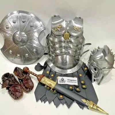 Griechische Muskelpanzer-Brustplatte mit Gladiatorenhelm Maximus Hallowen-Kostüm - Bild 1 von 4