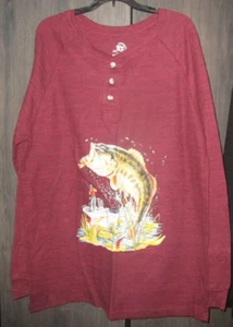 Men's Thermal Bass Shirt Button Down Front Red and Black Heather - Picture 1 of 2