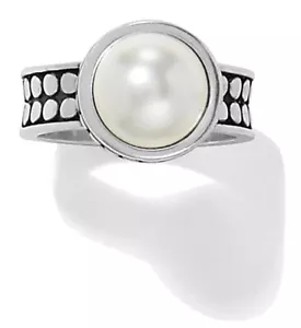 Brighton Silver Plated Glass Pearl Cabochon Pebble Dot Wide Band Ring Size 6 New - Picture 1 of 2