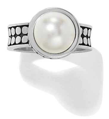 Brighton Silver Plated Glass Pearl Cabochon Pebble Dot Wide Band Ring Size 6 New - Image 1 of 2