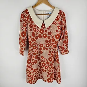 Bea & Dot By ModCloth Dress Womens Size XS Beige Orange Floral 3/4 Sleeve Collar - Picture 1 of 9