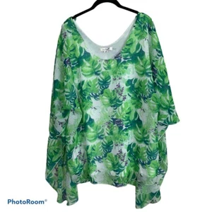 Simply Noelle Women's L/XL Green White Sheer Blouse Asymmetrical Tunic Shirt - Picture 1 of 9