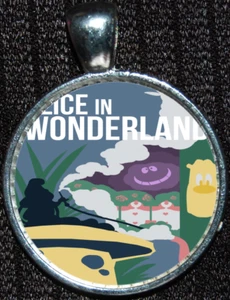 Alice in Wonderland Attraction Poster Disneyland Jewelry Disney Pendant Necklace - Picture 1 of 2