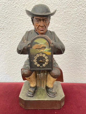 Antique German Black Forest Wood Carved Table Clock RARE Cover