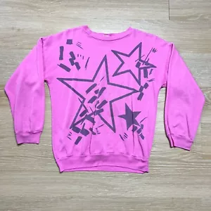 Vtg GeeWiz! Star Sweatshirt Girls L Star AOP Pink Pullover L/S Tee 80s 90s USA - Picture 1 of 17