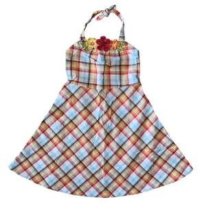 Gymboree Dress Size 7 Halter Multi Plaid Flower Appliqué - Picture 1 of 4