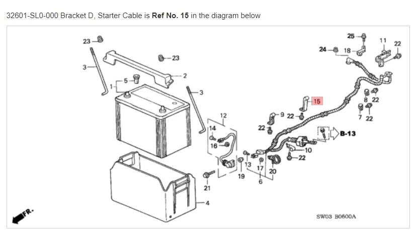 HONDA ACURA GENUINE OEM NSX Bracket D, Starter Cable Battery ☆ 32601-SL0-000 ☆ - Image 1 of 1