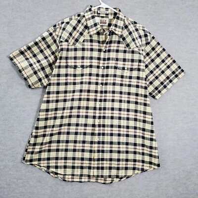 Camisa de hombre Ely Cattleman XL amarilla a cuadros negra perla resistente a las arrugas a presión Foto 1 de 4