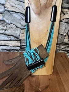 Kenneth Cole Necklace & Bracelet Turquoise Brown Strand Beads Wood Statement NEW - Picture 1 of 9
