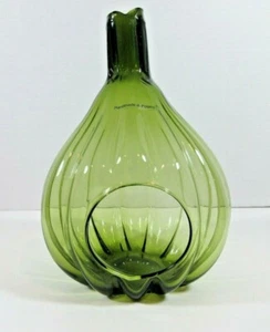 TERRARIO IN VETRO vintage a forma di zucca verde oliva 9,5" x 6,5". - Foto 1 di 8