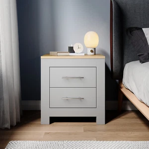 Bedroom Bedside Table Nightstand MDF Grey Chest of 2 Drawers Storage Cabinet - Picture 1 of 11
