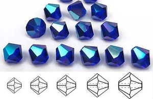 Perline cristallo bicono ceco cobalto AB blu navy AB 3mm 4mm 6mm Rondelle diamante - Foto 1 di 4