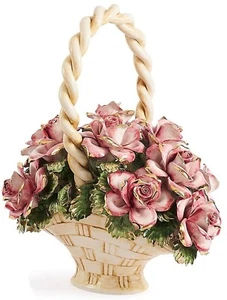 Centro De Mesa Porcelana Capodimonte Adorno Cesto Con Rosas Flores Hojas En - Imagen 1 de 11