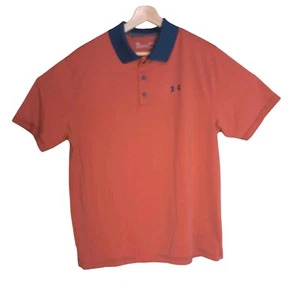 Under Armour Men's Size Large Polo/Golf Loose Heatgear Salmon with Navy Accents  - Picture 1 of 12