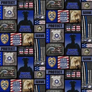 Police Department Pattern 1139-PD 100% Cotton Fabric by the Yard - Picture 1 of 1
