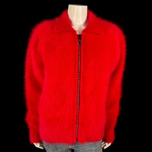 80% Angora Fuzzy Vintage VENESHA Red Strass Zipper Sweater Jacket 42 in bust - Bild 1 von 10