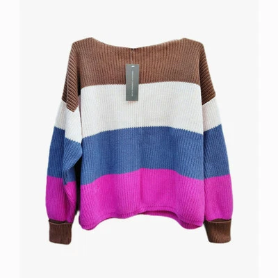 Suéter tejido a rayas multicolor French Connection XS suéter cuadrado 100 % algodón Foto 1 de 4