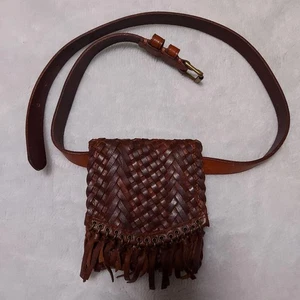 Ralph Lauren Women's Waist Bag Brown Leather Fringed Braid Belted Brown Ladies - Picture 1 of 7