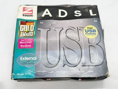 ZOOM ADSL USB MODEM MODEL 5510 BOXED WITH CABLES FILTERS SOFTWARE RETRO COMPUTER - Image 1 of 4