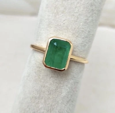 Anillo Esmeralda 14k Anillo Solitario Esmeralda Natural Anillo Oro Amarillo Sólido 14k Foto 1 de 4