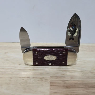 Cuchillo pez luna marca Bulldog 1997 hecho en Alemania punta de elefante asas de hueso rojo usado en excelente estado Foto 1 de 4