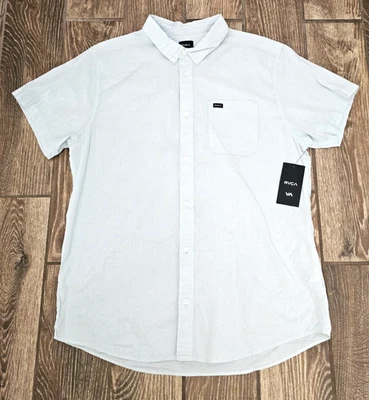 Camisa RVCA That'll Do Algodón Manga Corta Abotonada Delgada Blanco Bolsillo XL ¡NUEVA CON ETIQUETAS! Foto 1 de 4