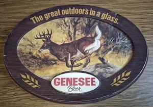 VINTAGE GENESEE BEER THE GREAT OUTDOORS IN A GLASS 17” X 22” OVAL DEER SIGN - Picture 1 of 6