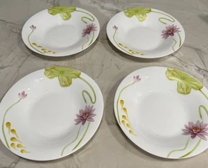 4 Uniware Opal Glass 9.5" Floral Lotus Lily  Low profile bowls  Break Resistant - Picture 1 of 12