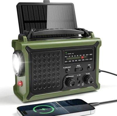 Kurbelradio AM/FM Solar Kurbel Notfallradio mit Weltempfänger 12000mAh - Bild 1 von 4