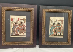 Set Of 2 Framed Egyptian Papyrus Art With Scenes From Ancient Egyptian Mythology - Picture 1 of 12