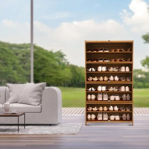 9 Tiers Free Standing Wooden Shoe Cabinet Shoes Storage Shelf Shoe Organizer - Picture 1 of 16