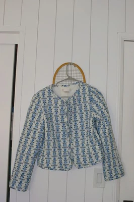 Chaqueta grande CAROLINE CONSTAS blanca/azul floral acolchada mezcla de lino nueva con etiquetas $395 Foto 1 de 4