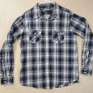 Helix Button Up Shirt Men's Blue Long Sleeve Plaid Size Large - Picture 1 of 8