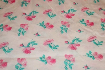 Pink Flowers on White Knit Fabric 1 Yard 62 Wide - Image 1 of 4