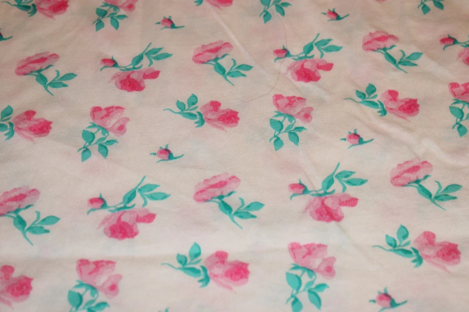 Pink Flowers on White Knit Fabric 1 Yard 62 Wide - Image 1 of 4