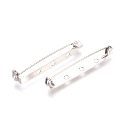 20pcs 304 Stainless Steel Brooch Pin Backs 3-Hole Findings Glue-on Bar 38~40mm - Image 1 of 3