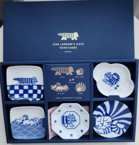 Lisa Larson Lisa Larson’s Cats Sometsuke Juego de 5 platos pequeños con caja Hasami Ware - Imagen 1 de 7