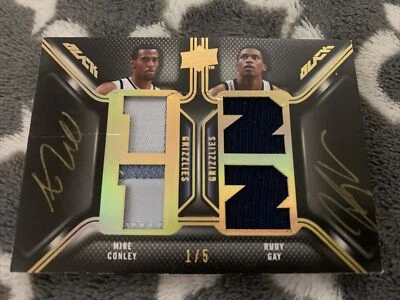 MIKE CONLEY Rudy Gay 2008-09 Upper Deck UD Black SILVER DUAL AUTO QUAD PATCH 1/5 - Image 1 of 3