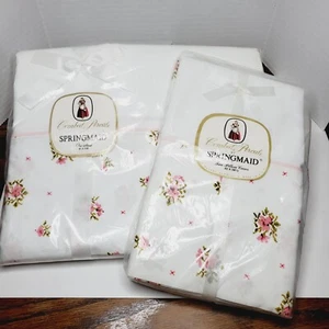 NOS SpringMaid 81”x108” Flat Sheet & 2 Pillow Cases ~ Pink Floral Combed Percale - Picture 1 of 7