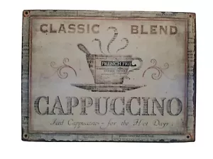 Insegna da appendere a parete in metallo a tema cappuccino (14"X10"). - Foto 1 di 3