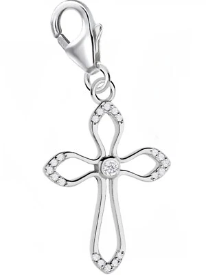 Zirkonia Kreuz Charm 925 Sterling-Silber Herren Damen Anhänger für Armband - Bild 1 von 3