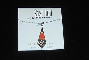 21st and Stone 925 Sterling Silver & Semi Precious Coral Pendent + Chain NEW - Picture 1 of 2