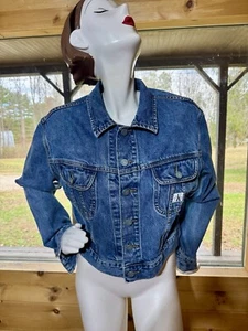 Vintage CALVIN KLEIN Antique Wash Collar Cropped Denim Jean Jacket Size Large - Picture 1 of 9